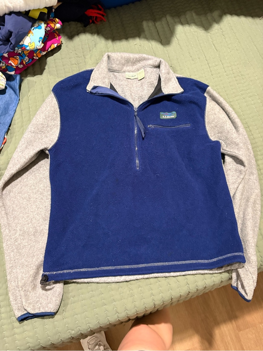 L.L. Bean Men's Royal Blue and Light Gray Half-Zip Fleece Pullover